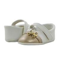 Calçados Sapatinho de Bebê Bicho de Pé - Sapatilha Feminina com Laço de Metal Dourado - Sintético - Bege e Bronze Calçados Sapatinho de Bebê Bicho de Pé - Sapatilha Feminina com Laço de Metal Dourado - Sintético - Bege e Bronze