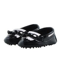 Calçados Sapatinho de Bebê - Mocassim Feminimo - Bicho de Pé - Verniz e Sintético Sola de Borracha - Preto e Rosa Bebê