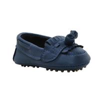Calçados Sapatinho de Bebê - Mocassim Masculino - Bicho de Pé - Sintético e Sola de Borracha - Azul Marinho e Caramelo