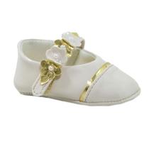 Calçados Sapatinho de Bebê - Sapatilha Feminina - Bicho de Pé Baby REF: 600-603 - Verniz Bege e Sintético Ouro