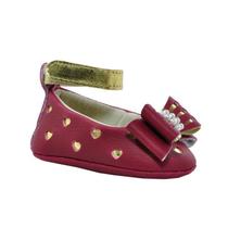 Calçados Sapatinho de Bebê - Sapatilha Feminina c/ Laço, Pérola e Strass - Bicho de Pé - Sintético - Vermelho e Ouro