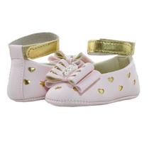 Calçados Sapatinho de Bebê - Sapatilha Feminina com Laço, Pérola e Strass - Bicho de Pé - Sintético - Rosa e Ouro Calçados Sapatinho de Bebê - Sapatilha Feminina com Laço, Pérola e Strass - Bicho de Pé - Sintético - Rosa e Ouro