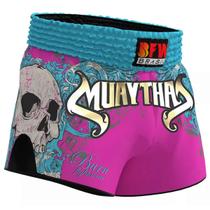 Calção Short Muay Thai em Poliéster Caveira Gold War BFW