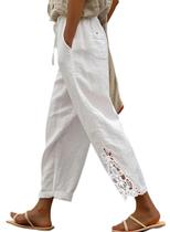 Calças Acelitt, casuais, de linho, com cordão, cintura elástica, brancas, XL Calças Acelitt, casuais, de linho, com cordão, cintura elástica, brancas, XL
