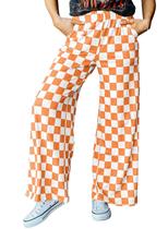 Calças Acelitt, xadrez, casuais, femininas, primavera, verão, laranja Calças Acelitt, xadrez, casuais, femininas, primavera, verão, laranja