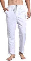 Calças AITFINEISM, casuais, algodão, linho, homens, cintura elástica, branca
