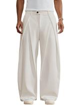 Calças BEAUDRM Wide Leg Baggy Zipper Fly Pleated Khaki para homens