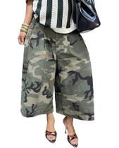 Calças Camo Cargo Voghtic femininas cortadas soltas Calças Camo Cargo Voghtic femininas cortadas soltas