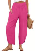 Calças Capri ANRABESS Summer Wide Leg Palazzo Hot Pink Women