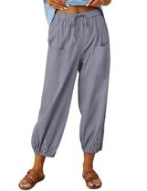 Calças Capri Hang-Nifang, algodão, linho, cintura alta, cinza, XXL, femininas