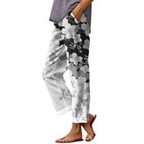 Calças capri HOTYD Boho com estampa floral para mulheres brancas S Calças capri HOTYD Boho com estampa floral para mulheres brancas S