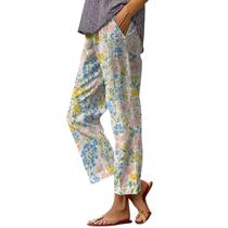 Calças capri HOTYD Boho com estampa floral para mulheres com bolsos