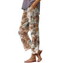 Calças capri HOTYD Boho com estampa floral para mulheres marrons M