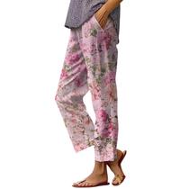 Calças capri HOTYD Boho com estampa floral para mulheres rosa floral