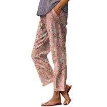 Calças capri HOTYD Boho com estampa floral para mulheres rosa XL