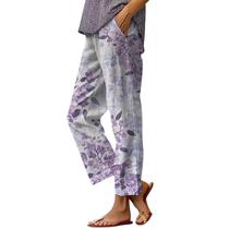 Calças Capri HOTYD Boho com estampa floral para mulheres roxas L