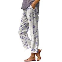 Calças capri HOTYD Boho com estampa floral para mulheres roxas M