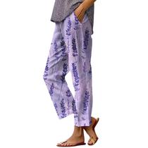 Calças capri HOTYD Boho com estampa floral para mulheres roxas M