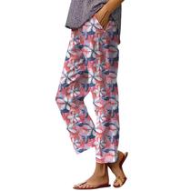 Calças capri HOTYD Boho com estampa floral para mulheres tamanho 2GG Calças capri HOTYD Boho com estampa floral para mulheres tamanho 2GG