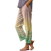 Calças Capri HOTYD Boho com estampa floral para mulheres tamanho L