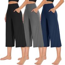 Calças Capri Wide Leg NEW YOUNG Kit com 3 Peças Cintura Alta com Bolsos
