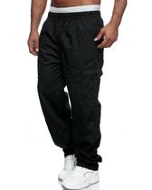 Calças cargo, calça de moletom de corrida de ajuste descontraído para homens, pretas, XL