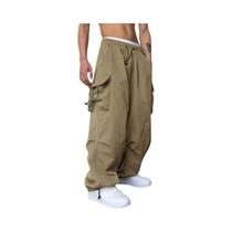 Calças Cargo Casuais Masculinas De Perna Larga Com Cordão Moda Streetwear Estilo Solto Para Trabalho