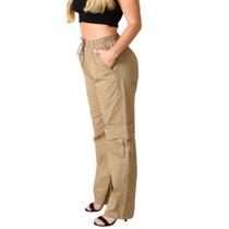 Calças Cargo Feminina Bege Larga Skatista Bolso Lateral Calças Cargo Feminina Bege Larga Skatista Bolso Lateral