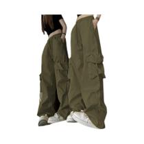 Calças Cargo Femininas De Cintura Alta E Perna Larga, Estilo Vintage Y2K, Retro Hip Hop, Calças
