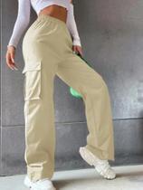 Calças Cargo Femininas De Cintura Alta, Estilo Casual Chic, Joggers Retos Com Cintura Elástica,