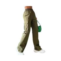 Calças Cargo Femininas De Cintura Alta, Estilo Casual Chic, Joggers Retos Com Cintura Elástica,