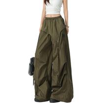 Calças cargo femininas Elincho, folgadas, de cintura alta, Y2K, verde militar