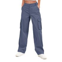 Calças cargo Gracyoga de cintura alta, pernas largas, jeans, azul, azul, feminino