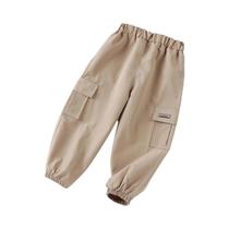 Calças Cargo Infantis Primavera Outono Cor Sólida Casual Com Vários Bolsos Cintura Elástica Roupa De