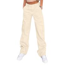 Calças Cargo Lepunuo Femininas - Cintura Alta, para Viagens e Streetwear (Bege)