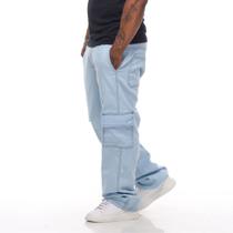 Calças Cargo Masculina Jeans Larga Bolso Lateral Streetwear Calças Cargo Masculina Jeans Larga Bolso Lateral Streetwear