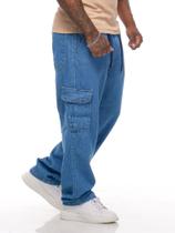 Calças Cargo Masculina Jeans Larga Bolso Lateral Streetwear - Volgue