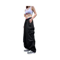 Calças Cargo Pretas Oversize Y2K Femininas Com Pernas Largas E Bolsos Estilo Hippie Streetwear Calças Cargo Pretas Oversize Y2K Femininas Com Pernas Largas E Bolsos Estilo Hippie Streetwear