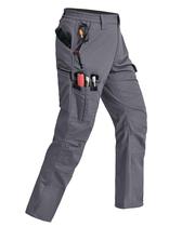 Calças cargo Rapoo para homens Calças táticas de caminhada de trabalho para homens com bolsos, ajuste descontraído, cintura elástica, calça masculina Ripstop Construction Carpenter, cinza, 36 L x 30 L