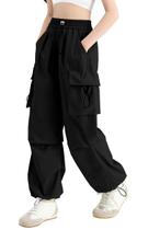 Calças cargo SANGTREE Girls de cintura alta elástica pretas de 9 a 10 anos