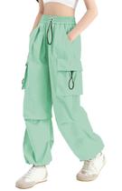 Calças cargo SANGTREE para crianças e meninas com cintura alta elástica de 11 a 12 anos