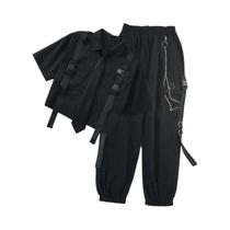 Calças Cargo Soltas De Cintura Alta Para Mulheres, Camisa Casual De Manga Curta Estilo Harajuku