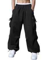 Calças cargo Susclude Parachute para homens, largas, pretas