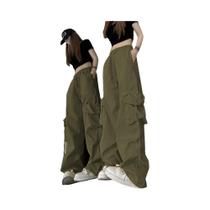 Calças Cargo Vintage Femininas De Perna Larga E Oversized Com Cintura Elástica Casual Streetwear