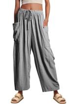 Calças cargo YOCUR femininas de cintura alta, perna larga, cinza claro, XXXL Calças cargo YOCUR femininas de cintura alta, perna larga, cinza claro, XXXL