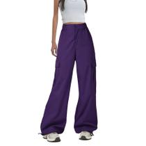Calças cargo Zando Purple Parachute Soltas de Cintura Alta para Mulheres