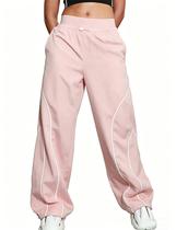 Calças cargo Zontroldy Y2K Baggy Parachute para mulheres rosa XL