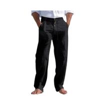 Calças Casuais De Algodão Para Homens, Respiráveis E Confortáveis, Com Botão E Cordão, Estilo Praia