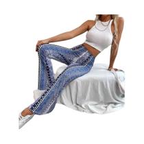 Calças Casuais Estampadas Micro Flare de Alta Elasticidade e Ajuste Justo, Novas e Modernas