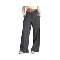 Calças Casuais Femininas De Perna Larga Com Cordão Na Cintura, Cor Sólida, Moda Outono Inverno